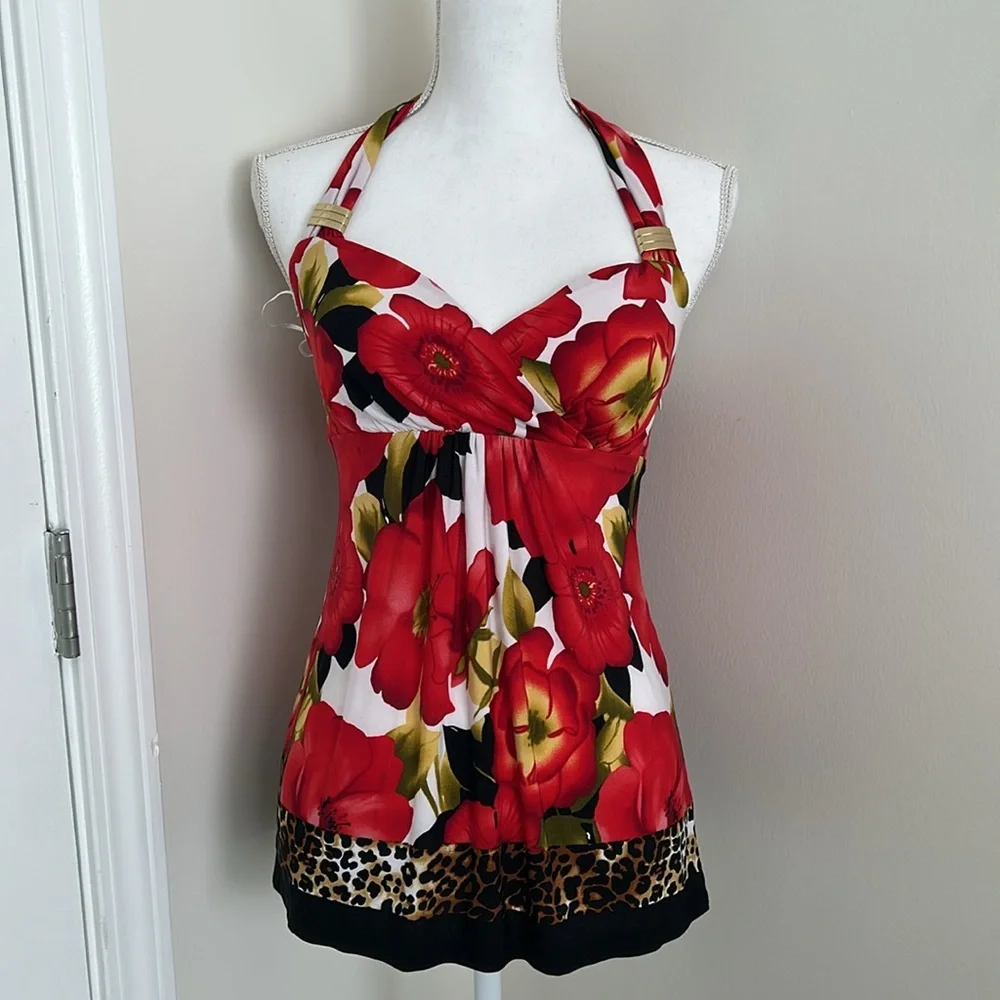 Cache Floral Animal Print Y2K Babydoll Halter Top 
Size: Small - Picture 13 of 13